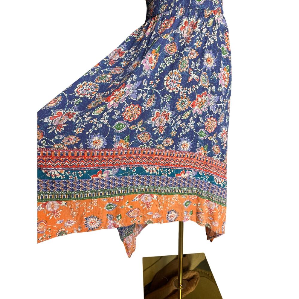 Angie Blue Floral Boho Cutout Maxi Dress Handkerchief Hem NWT Large - Picture 8 of 12